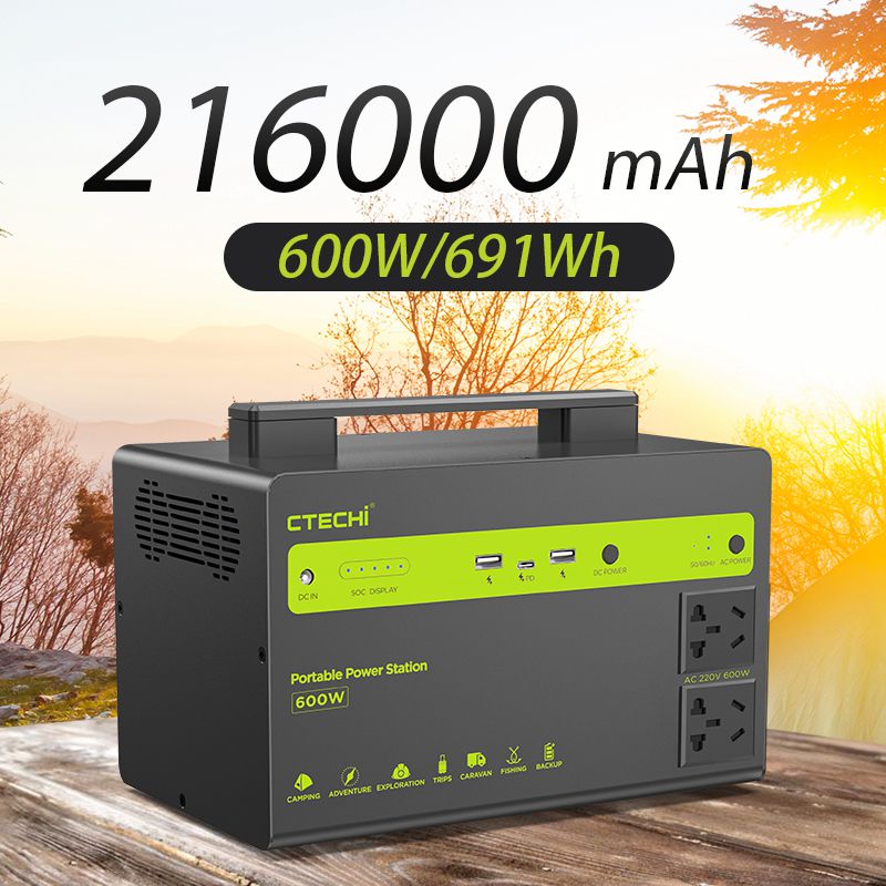 CTECHI Portable Power Station 600W Solar Generator Emergency Power Supply