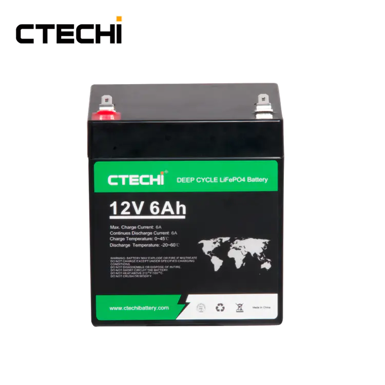 Best Quality CTECHI 12V 6Ah Energy Solar Lithium Batteries Storage BMS Control Rechargeable Deep Cycle 12V LiFePO4 Battery electric scooters Factory