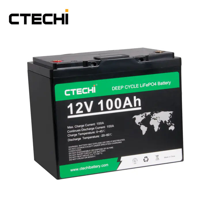 CTECHI 12V 100ah Deep Cycle Lithium Battery Long Life Lifepo4 Storage Battery Pack for Golf Cart Boat Marine Robot