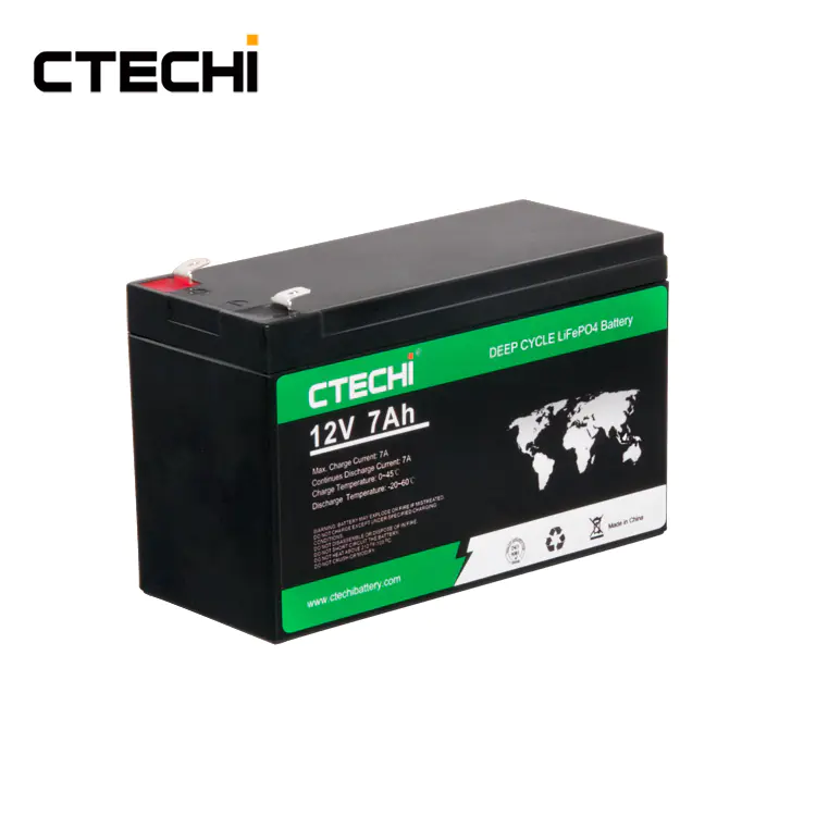CTECHI 12V7Ah Deep Cycle LiFePO4 Battery Lithium Rechargeable Storage Batteries for Solar Power Energy System Mini Backup UPS