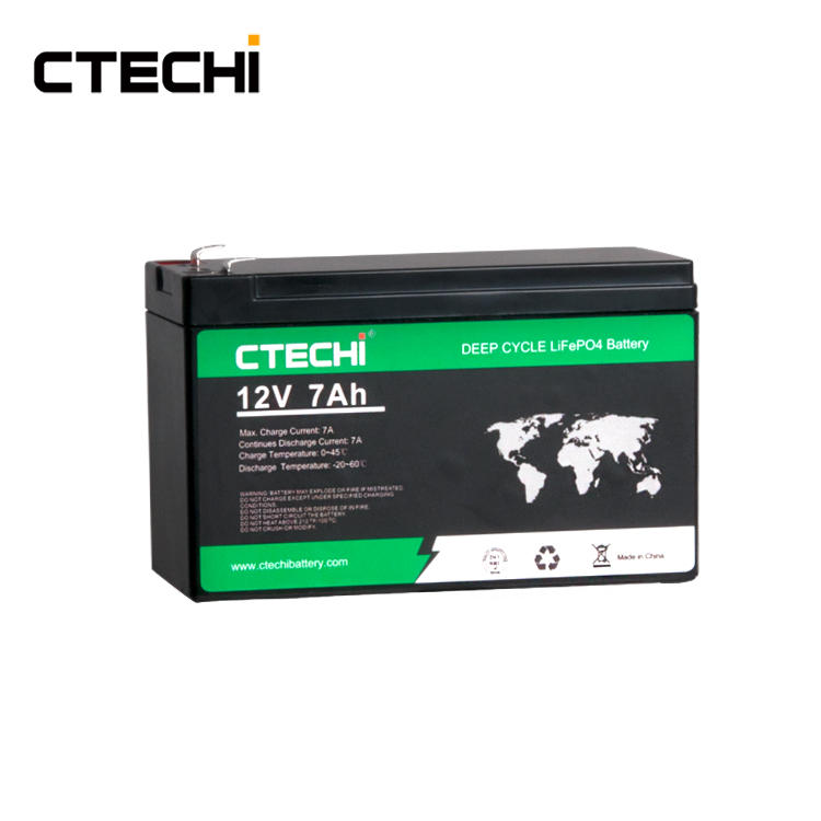 CTECHI 12V7Ah Deep Cycle LiFePO4 Battery Lithium Rechargeable Storage Batteries for Solar Power Energy System Mini Backup UPS