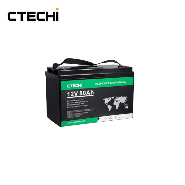 CTECHI Battery Rechargeable 12V 80Ah Lithium  Lifepo4 Battery Packs for Camping Car Marine Truck Forklift Solar