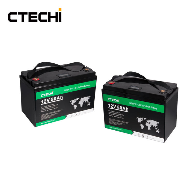 CTECHI Battery Rechargeable 12V 80Ah Lithium  Lifepo4 Battery Packs for Camping Car Marine Truck Forklift Solar