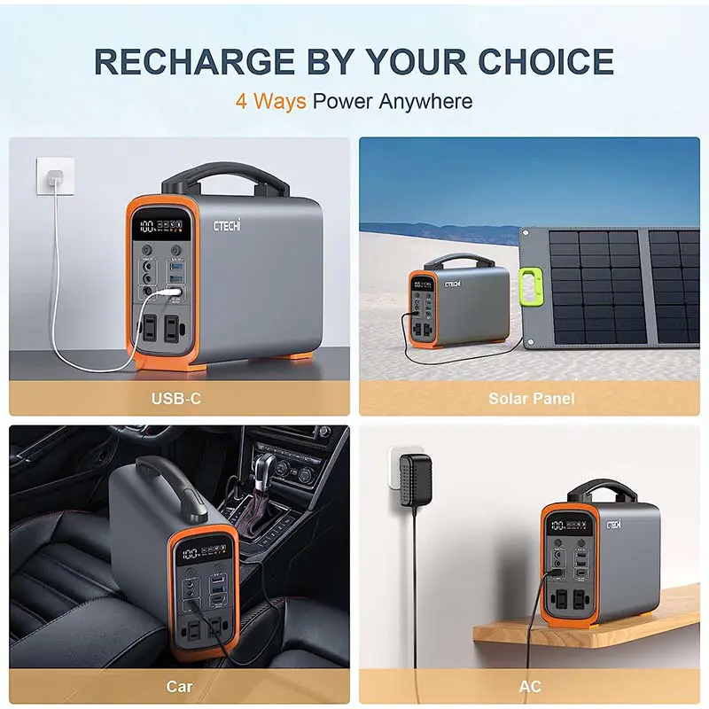 CTECHI 200W TypeC QC3.0 Fast Charging Portable Power Station Emergency Power Supply Solar Generator for Camping Outdoor